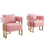 TS Modern decorative chair, living room side chair with gold metal legs, no wheels, suitable for dressing area, reception room, office,Teddy fleece upholstered metal foot sofas 2PCS Pink - Image 2