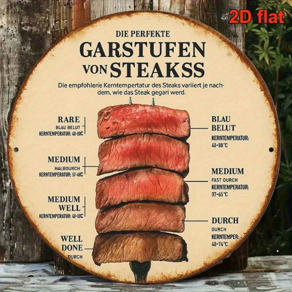 7f41b767-6108-4229-a107-5eb3e8cbea30.png CIFbuy 1pc Vintage French/German Steak Doneness Chart, 8x8 Inch Retro Meat Temperature Guide Sign, 2D Flat Kitchen Decor For Restaurant TikTok, TikTok, Self-pickup Logiopics - Image 1