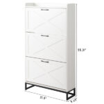 Barn door three-drawer cabinet with top panel; shoe cabinet; particleboard; 80*24*145cm; distressed white - Image 6