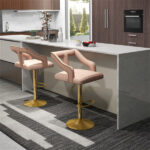 Luxury Dutch Velvet Bar Stools with Adjustable Height (25"-34"), Swivel Seat & Gold Metal Base - PINK - Image 2