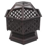 22" Hexagonal Shaped Iron Brazier Wood Burning Fire Pit Decoration for Backyard Poolside - Image 36
