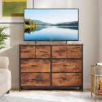 8 Drawers Fabric Cabinet Metal Frame Wide Wood Top Storage Tower TV Stand Clothes Organizer for Bedroom Living Room,Rust Brown - Image 5