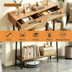 LED Console Table with Remote, 36” Narrow Entryway Table with 2 Fluted Drawers & Open Shelf, 16 RGB Colors Hallway Sofa Table for Living Room - Image 5