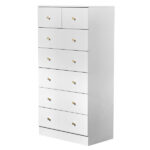 White matte finish particleboard with melamine veneer, 66*40*131cm, 5+2 drawer cabinet, matte gold handles