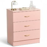 3-Drawer Chest with Faux Rose Gold Handles Drawer Dresser 22.05*12.99*25.98in Pink - Image 3