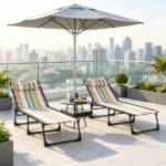 Striped 2 Folding Outdoor Lounge Chairs – for Beach Camping Use, Pillow, Mesh & Bungee Seat - Image 6
