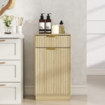 10-Gallon Woodgrain Tilt-Out Trash Can Cabinet with Wave-Textured Drawer & Pull-Out Bin - Multipurpose Kitchen/Bath Organizer in Oak Finish - Image 14