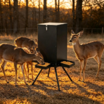 14 Gallon Gravity Deer Feeder 50-90 LBS Capacity Galvanized Coated Steel Wildlife Game Feeder with 4 Feeding Trays Lockable Lid Ground Pegs for Hunting Ranch Backyard Black - Image 9