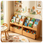 3-Tier Kids Bookshelf Toy Storage Organizer with 2 Rolling Drawers, Rounded Corner Anti-Tipping Toddler Bookcase Engineered Wood for Playroom Bedroom Nursery Classroom - Natural - Image 9