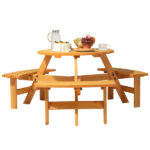 6-Person Outdoor Circular Wooden Picnic Table with 3 Built-In Benches, Outside Table and Bench Set for Porch Backyard Patio Lawn Garden - Image 13