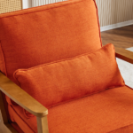 Mid-Century Modern Accent Chair with Wooden Frame - Oak Armrest, Linen-Cotton Burnt Orange Upholstery, Single Seater Lounge Chair for Living Room (Weight Capacity 330LBS) - Image 13