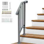 Handrails for Outdoor Steps, Iron Handrail Fits 1 Step, Transitional Handrail with Installation Kit, Silver - Image 5