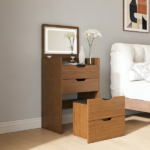 3-in-1 Vanity Desk with Lighted Mirror & Stool, Flip Top Makeup Dressing Table, Compact Storage for Bedroom, Bathroom, Dressing Room(18.9"L, Walnut) - Image 9