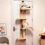 Door Hanging Cat Tree 5-Level Height Adjustable 4-Tier Climber No-Drill for Apartment Beige - Image 4