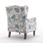 Modern Accent Chair with Retro Wood Legs, Comfy Upholstered Armchair, Floral Design Single Sofa Chair for Living Room Bedroom Office - Floral Blue - Image 18