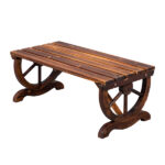 2-Person Rustic Garden Bench, Outdoor Wagon Wheel Porch Bench for Backyard Patio Garden, Brown - Image 14