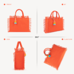Canvas Tote Bag for Women with Tassel, Shoulder Bag Top Handle handbag with Zipper Closure for Work Travel Beach Gym Shopping-Orange - Image 2