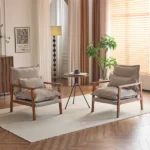 Cloud Shaped Indoor Leisure Chair with Solid Wood Armrest, Metal Frame, Chenille Fabric Accent Chair with Lumbar Pillow, Single Sofa Chair Khaki - Image 20