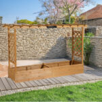 Raised Garden Bed with Trellis, Hanging Roof, Planter Box, Drainage Holes, Vertical Plant Container for Vine Climbing Plant Flower, Standing Wood Planter for Garden Patio Yard, Teak - Image 8