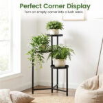 3-Tier Staggered Metal Plant Stand, Black Rustproof Corner Plant Shelf with Anti-Scratch Feet - Image 8