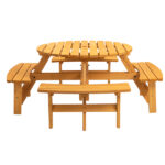 8-Person Outdoor Circular Wooden Picnic Table with 4 Built-in Benches for Patio Backyard Garden, Natural - Image 6