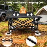  Black Foldable Heavy Duty Camping Cot 330LBS, Portable Outdoor Sleeping Bed with Cushion & Carry Bag for Camping Office Nap - Image 9
