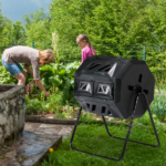 Outdoor Compost Tumbler Dual Chamber, Outdoor Tumbling Composter Dual Rotating Batch Compost Bin, 42 Gallon, Black - Image 9