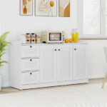 White Buffet Sideboard Cabinet, 3 Drawers & 3 Shutter Door Cabinets, Abundant Storage Space - Image 2