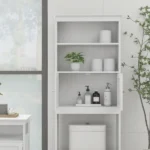 Over The Toilet Rack 2 -Tier Toilet Bathroom Spacesaver Storage Shelf with 2 Doors Wood Storage Organizer Cabinet for Bathroom Freestanding Shelf-White - Image 4