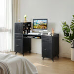 Black relief particle board tempered glass 141*50*112cm three doors and two drawers fanless nail table - Image 6