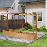 Raised Garden Bed with Trellis, Hanging Roof, Planter Box, Drainage Holes, Vertical Plant Container for Vine Climbing Plant Flower, Standing Wood Planter for Garden Patio Yard, Teak - Image 6