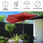 9FT Outdoor Half Patio Umbrella - Balcony Furniture, Red - Image 3