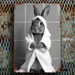 CIFbuy 1pc Black And White Bathrobe Rabbit Metal Sign, 8x12 Inch Minimalist Tin Sign Wall Art, Funny Bathroom Bedroom Home Decor For Me TikTok, TikTok, Tin Self-pickup Logiopics - Image 3