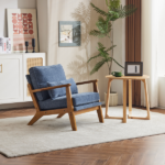 Mid-Century Oak Accent Chair - Deep Navy Blue Chenille Upholstered Single Lounge Chair, Sturdy Wood Frame Indoor Armchair (330LBS Weight Capacity) - Image 7