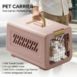 Pink aviation enclosed cat litter box with handle, spacious anti tracking cat toilet, ideal choice for indoor cats and travel - Image 2