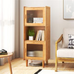 Natural Bamboo 3-Cube Storage Cabinet, Acrylic See-Through Doors & Open Compartment - Image 2