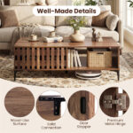 47 Inch Mid-Century Coffee Table with Storage Cabinets & Open Compartment, Walnut Wooden Look Accent Table with Heavy-Duty Metal Legs for Living Room - Image 8