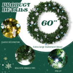 60in Pre-lit Christmas Wreath, Lighted Artificial Xmas Wreath with 220 Cold & Warm White Lights and 600 PVC Tips and DIY Ornaments, for Front Door Gate Wall Xmas Party Decorations, Light Green - Image 6