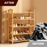 26.38*9.68*37.4in 5-Tier Portable Bamboo Shoe Rack, Natural Wood Color - Image 9