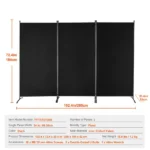 Tri-fold Privacy Barrier, Collapsible Seclusion Panel and Detachable Space Divider for Area Division, Self-standing Dividers for Workspace, Sleeping Area, Study Room, Ebony (Shipment from Walmart) - Image 2