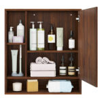 2 in 1 Mirrored Bathroom Wall Cabinet, Space-Saving Medicine Cabinet with Hidden Storage & Shelves - Walnut - Image 8
