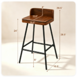 Set of 2 Walnut Wooden Counter Stool with Footrest & Adjustable Anti-Slip Feet, Industrial Modern Bar Chair Easy Assembly for Home Dining Cafe - Image 8