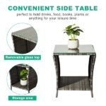 Outdoor Patio Wicker Side Table, Square End Table Bistro Coffee Table with Glass Top Storage Shelf for Porch Garden Backyard Grey SAME AS 19215985 - Image 6