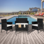 2pcs Arm Chairs 1pc Love Seat & Tempered Glass Coffee Table Rattan Sofa Set Black - Image 69