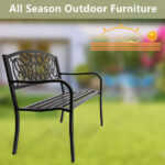 50" Outdoor Welcome Backrest Cast Iron Bench - Image 13