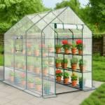Large Walk-in Greenhouse with PE Cover & Side Windows, 12-Shelf Indoor Outdoor Portable Greenhouse for Garden Backyard, 56 x 85 x 77", White - Image 9