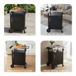 Outdoor Grill Table Cart with Cabinet, Stainless Steel Movable Kitchen Island with Large Storage Cabinet, Multifunction Food Prep Table with Bottle Opener and Seasoning Tray, Black - Image 8