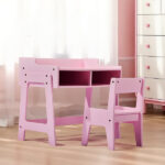 Kids Study Desk and Chair Set with Storage, Pink MDF, 60.5*41.5*50cm - Image 2
