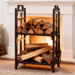 Double Layer Firewood Holder With Animal Pattern And Tools, Brown - Image 11