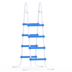 4-Step 52in Iron Pool Ladder (White Frame + Blue Steps)